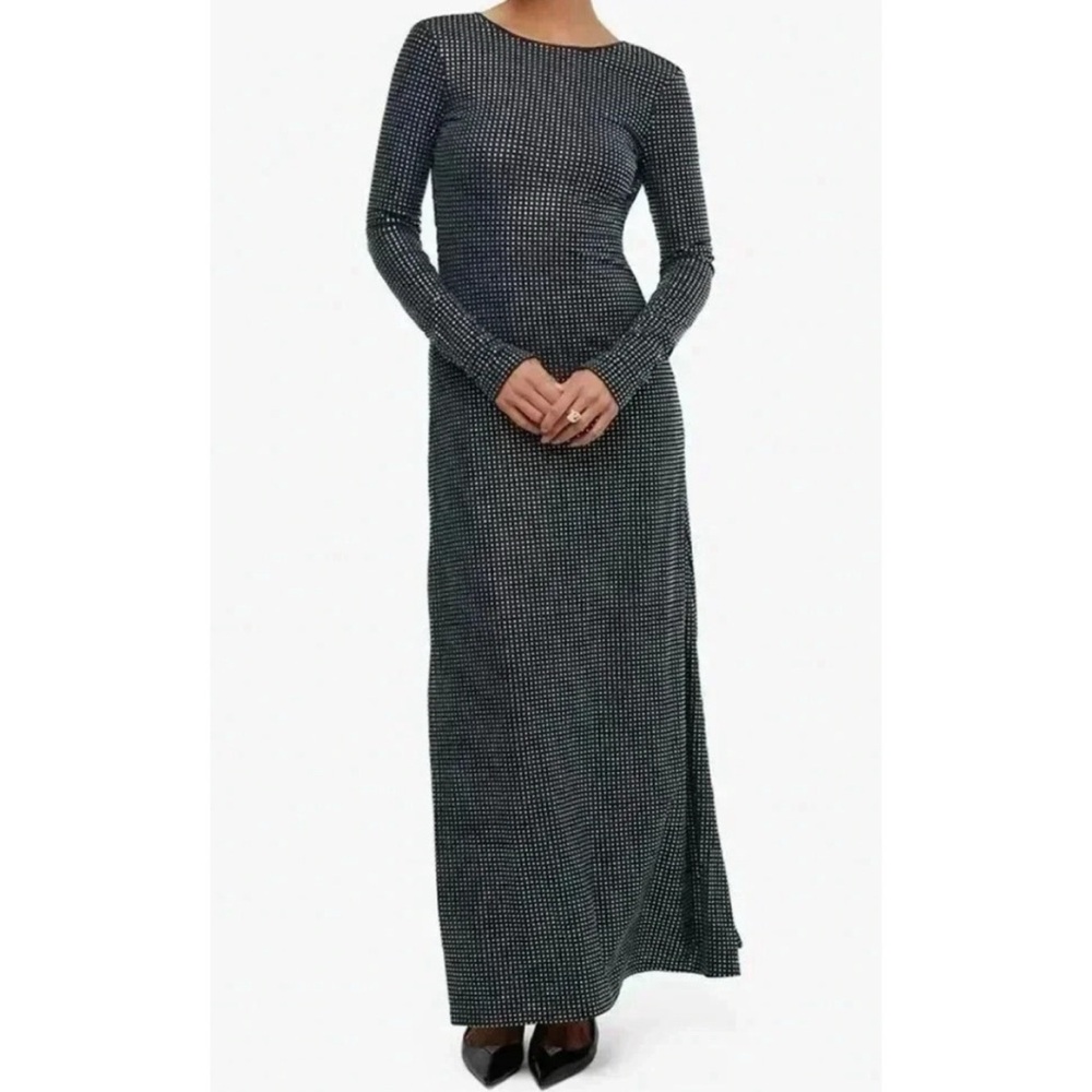 NWT WeWoreWhat Crystal Spandex Backless Gown Long Sleeve Stretchy Black Size 2